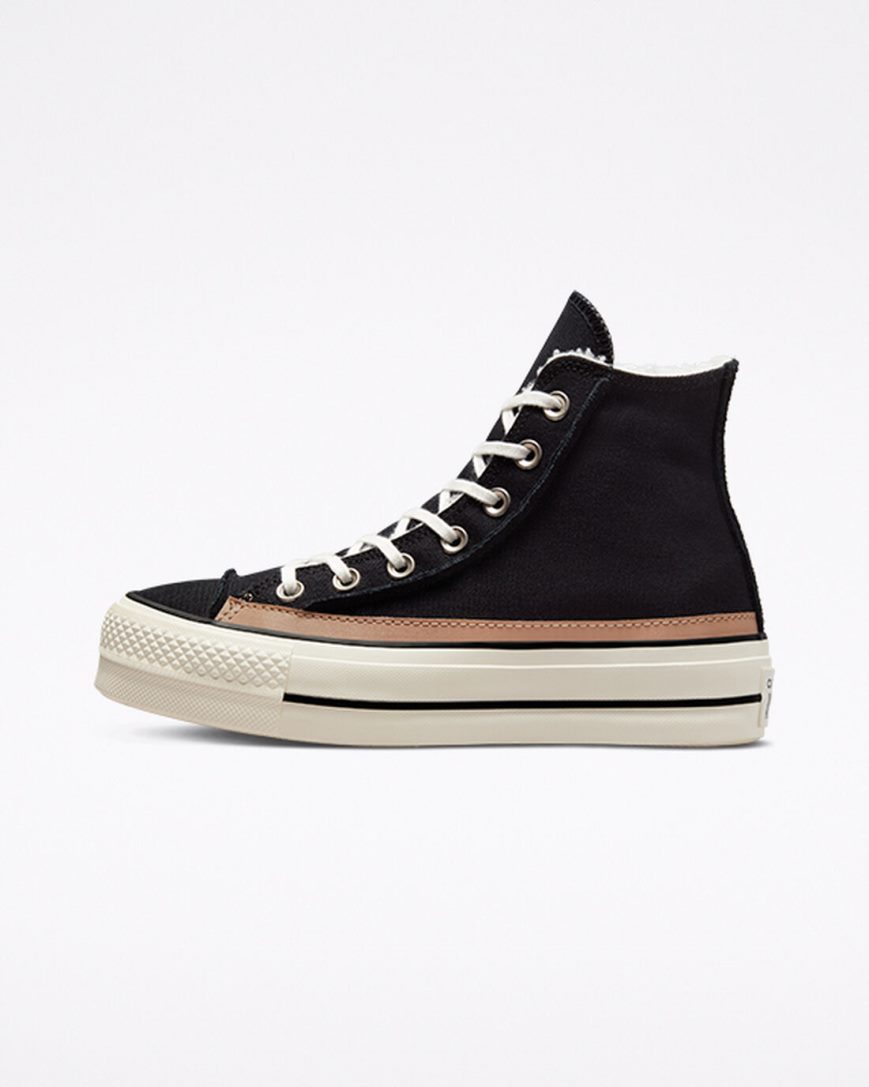 Dámské Boty Na Platformy Converse Chuck Taylor All Star Lift Raw Edge Vysoké Černé Hnědé | CZ ZYQG09